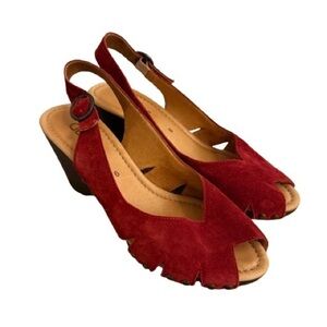 Gabor Red Suede Wedge Sandals Size 6 – Slingback Peep Toe Clogs